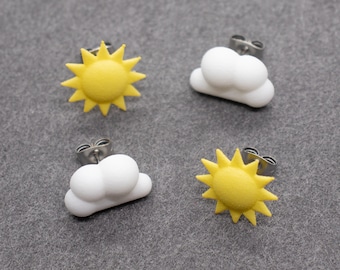 Weather Stud Earring Set, 3D Printed Mix N&#39; Match Sun and Cloud Jewelry