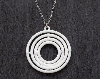 Circular Gyroscope Pendant, 3D Printed White Nylon with Sterling Silver Chain