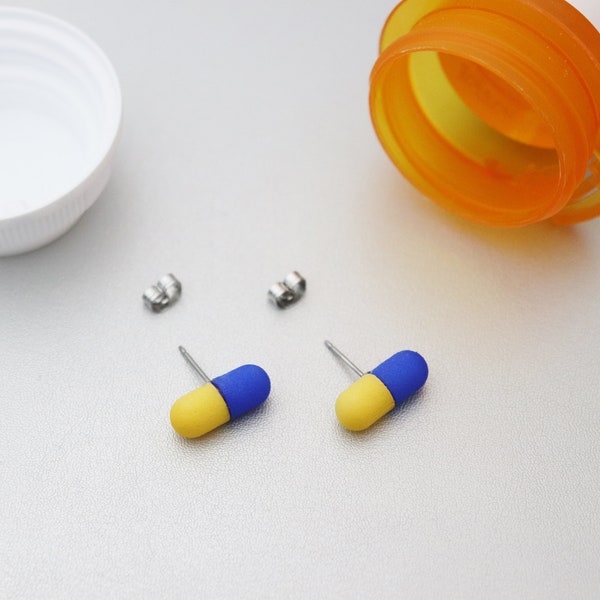 Capsule Pill Earrings, 3D Printed Faux Medicine in Many Colors, Pharmacist Gift, Pharmacy Gift, Drug Rep Gift