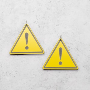 Hazard Warning Symbol Earrings, Laser Cut & Laser Etched Acrylic
