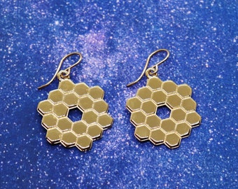 James Webb Space Telescope Earrings: 3D Printed Mirror, 18K Gold Plated JWST Earrings, NASA Jewelry, NASA Gift