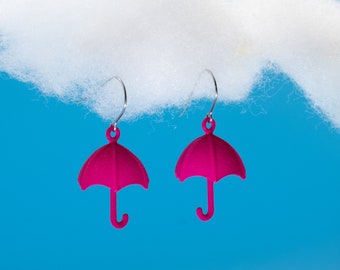 Umbrella Earrings: 3D Printed Pink Nylon Jewelry for Meteorologist or Rainy Day