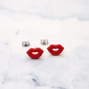 Kissing Lips Stud Earrings, 3D printed Red Nylon