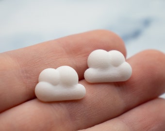 White Cloud Stud Earrings: 3D Printed Nylon