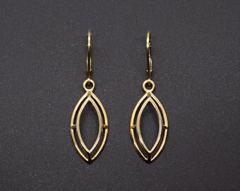 Marquise Earrings, 3D Printed 18K Gold Plated Wire Earrings, Minimalist Jewelry, Geometric Earrings, Modern Wireframe Earrings