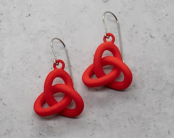 Trefoil Earrings, 3D Printed Nylon Knotted Jewelry