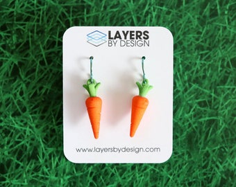 Carrot Earrings, 3D Printed Nylon Miniature Food Jewelry
