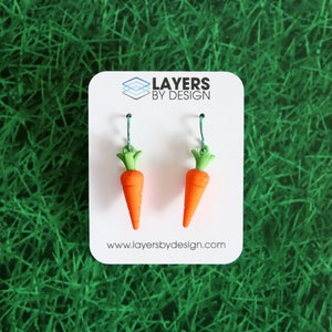 Carrot Earrings, 3D Printed Nylon Miniature Food Jewelry
