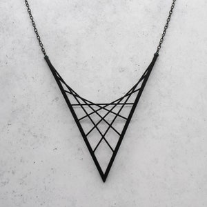 Parabolic Suspension Necklace, 3D Printed Black Nylon V-Neck Statement