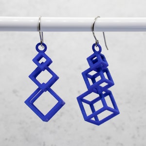 Cubic Cube Earrings, 3D Printed Nylon Geometric Jewelry