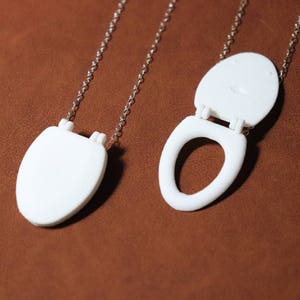 Toilet Seat Pendant, 3D Printed White Nylon Hinged Locket Necklace