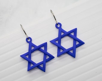 Star of David Earrings, 3D Printed Hanukkah Jewelry