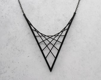 Parabolic Suspension Necklace, 3D Printed Black Nylon V-Neck Statement