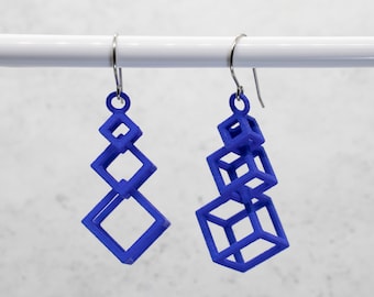 Cubic Cube Earrings: 3D Printed Nylon Geometric, Modern Jewelry for Her