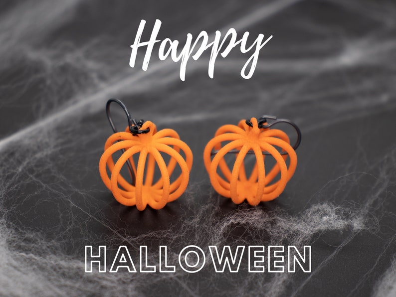 Wireframe Pumpkin Earrings, 3D Printed Harvest Fall Jewelry image 8