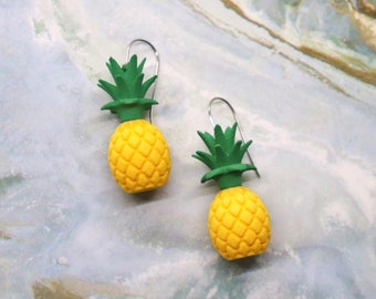 Pineapple Earrings, 3D Printed Miniature Fruit Jewelry