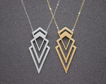 Valorous Necklace, Art Deco Jewelry, 3D Printed Jewelry, Silver Jewelry for Women, Gold Trendy Jewelry, Sterling Geometric Jewelry