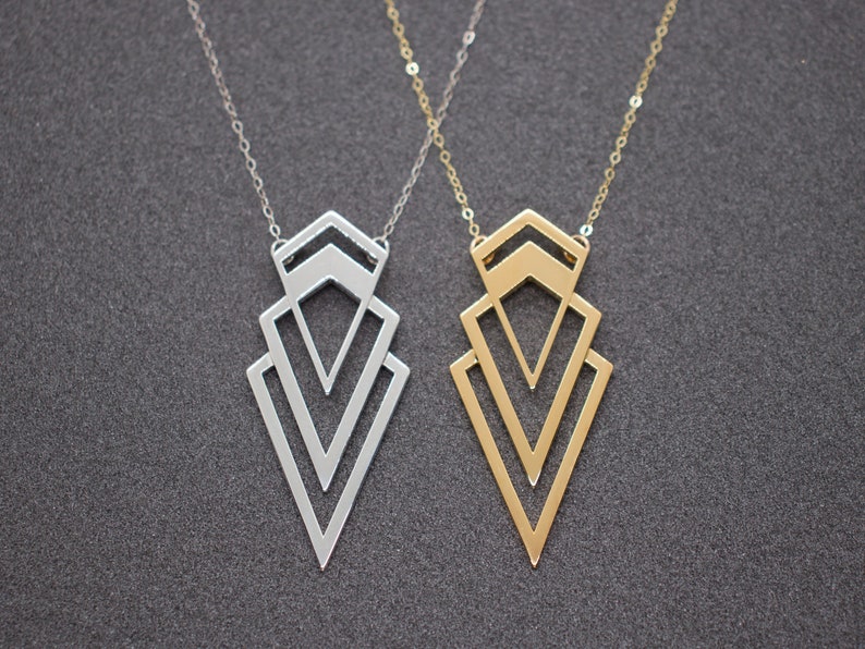 Valorous Necklace, Art Deco Jewelry, 3D Printed Jewelry, Silver Jewelry for Women, Gold Trendy Jewelry, Sterling Geometric Jewelry image 1