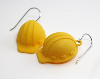 Hard Hat Construction Earrings, 3D Printed Nylon