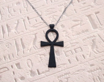 Ankh-korshänge, 3D-tryckt svart nylonhalsband med egyptiskt motiv