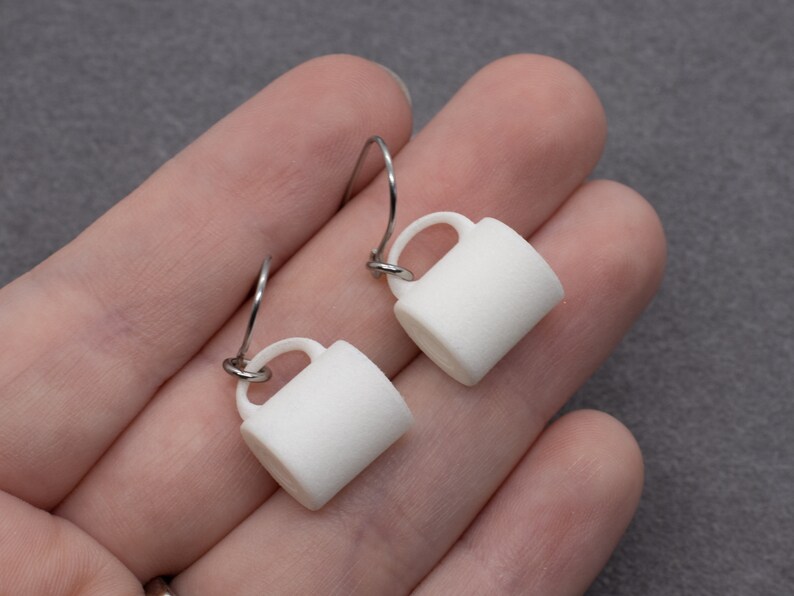 Coffee Mug Earrings 3D Printed White Nylon Miniatures Etsy