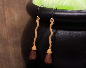 Heksenoorbellen: Halloween-oorbellen bezemsteel, boze oorbellen, Hocus Pocus-oorbellen, Halloween-cadeau heksenbezem, Halloween-sieraden