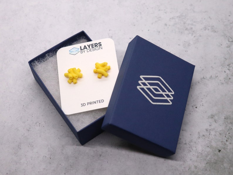 Mac N Cheese Stud Earrings: 3D Printed Macaroni and Cheese Posts, Funny Gift for Her, Foodie Gift, Mac and Cheese Miniature Food, Food Gifts image 8
