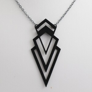 Valorous Art Deco Pendant, 3D Printed Black Nylon & Sterling Silver Necklace