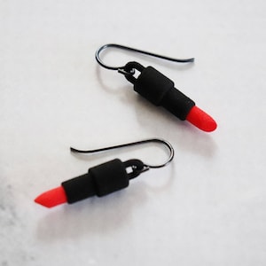 Lipstick Earrings, 3D Printed Cute Lipsticks, Red Lipstick and Pink Lipstick Dangle Earrings, Makeup Artist Gift, MUA Cute Earrings