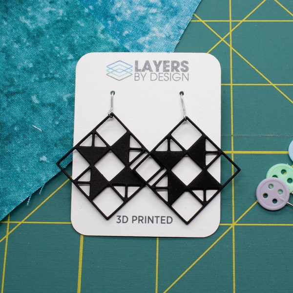 Double Friendship Star Quilt Block Earrings | 3D Printed Geometric Nylon Quilt Jewelry | Quilt Earrings | Gift for Quilter | Quilter's Gifts