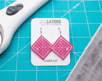 Oorbellen snijmat: roze, groen of blauw lasergesneden acryl, miniatuurquilttool, quiltsieraden, knutselspullen, quilten, doe-het-zelfcadeau