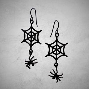 Spider Web Earrings, Halloween Gift Gothic Jewelry, Black Spider Earrings, Spooky Season Halloween Earrings, Spiderweb Earrings, Spider Gift