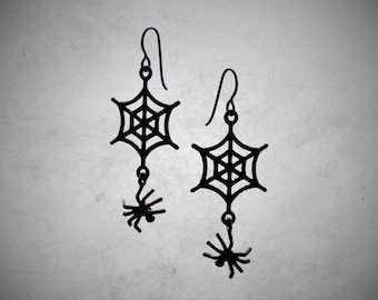 Spinnennetz Ohrringe: Halloween Geschenk Gothic Schmuck, Schwarze Spinne Ohrringe, Gruselige Halloween Ohrringe, Spinnennetz Ohrringe, Spinnen Geschenk