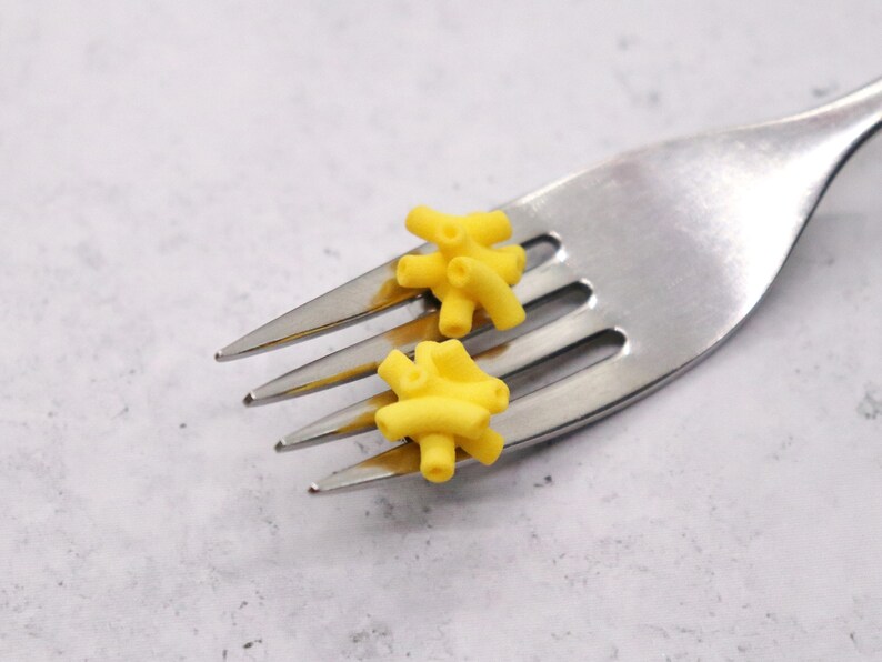 Mac N Cheese Stud Earrings: 3D Printed Macaroni and Cheese Posts, Funny Gift for Her, Foodie Gift, Mac and Cheese Miniature Food, Food Gifts image 2