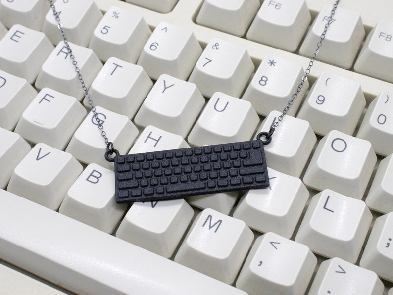 Computer Keyboard Necklace, 3D Printed Black Nylon Tech Gift image 1