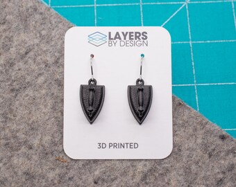 Vintage ijzeren oorbellen: 3D-geprint nylon, oude gietijzeren was, antieke ijzeren sieraden, vintage wasartikelen