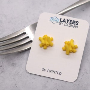 Mac N Cheese Stud Earrings: 3D Printed Macaroni and Cheese Posts, Funny Gift for Her, Foodie Gift, Mac and Cheese Miniature Food, Food Gifts image 6