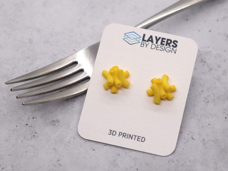 Mac N Cheese Stud Earrings: 3D Printed Macaroni and Cheese Posts, Funny Gift for Her, Foodie Gift, Mac and Cheese Miniature Food, Food Gifts image 6