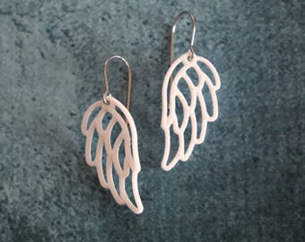 Angel Wing Outline Earrings: 3D Printed White Nylon Heaven Jewelry