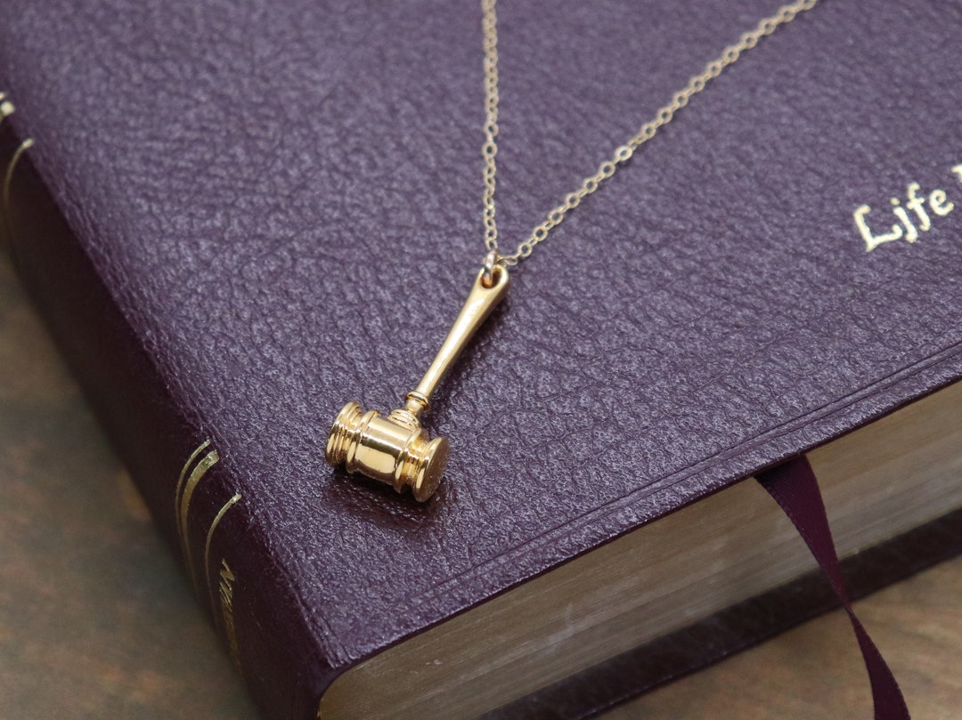 Gavel Pendant, 3D Printed 18K Gold Plated Necklace, Gift for Attorney