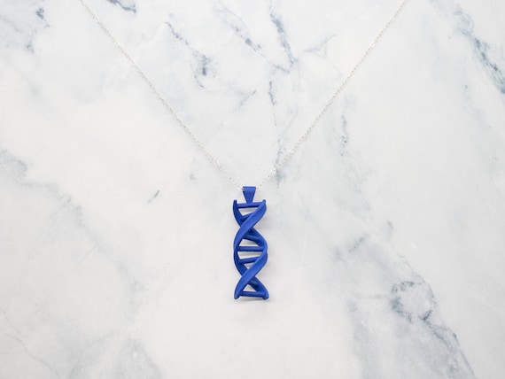 DNA Strand Pendant: 3D Printed Blue Nylon with Sterling Silver Chain