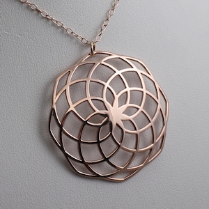 Classic Spiral Necklace, 3D Printed Fibonacci Number Pendant, Gold Ratio Spiral Design, Math Jewelry, Geek Chic, Circle Pendant