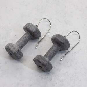 Dumbbell Earrings, 3D Printed Grey Nylon Fitness Jewelry