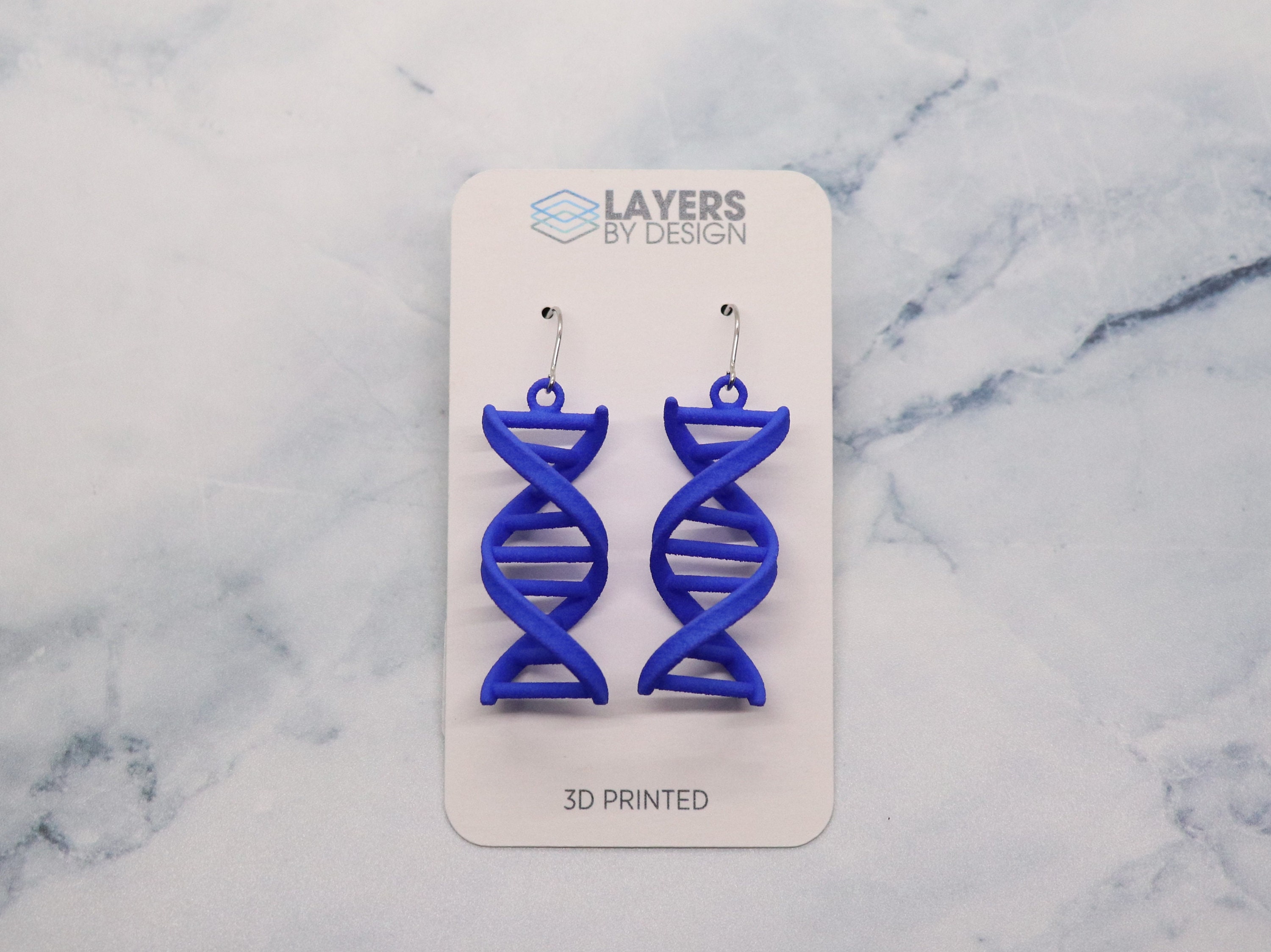 DNA Strand Earrings 3D Printed Nylon Blue Jewelry for Etsy