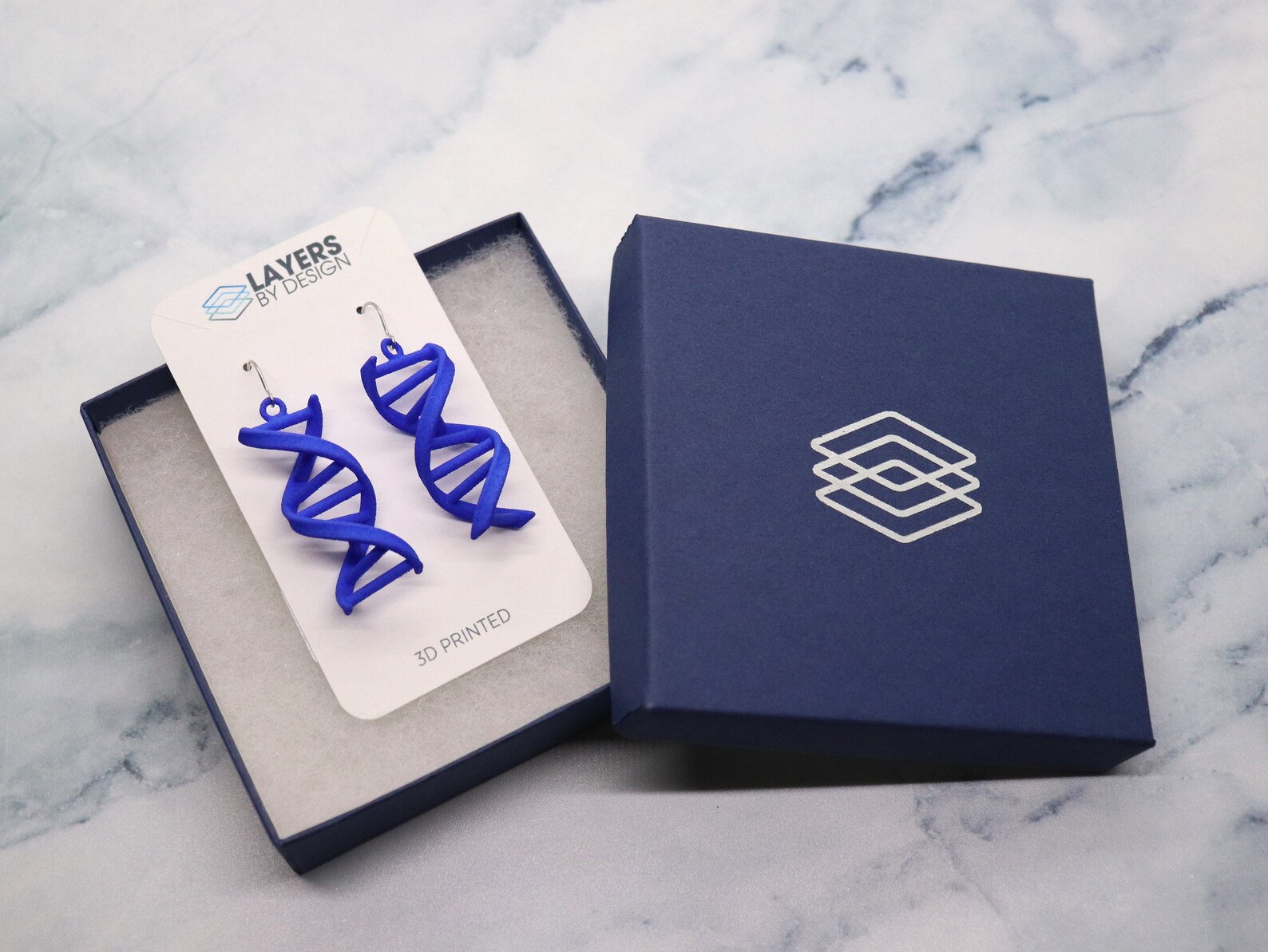 DNA Strand Earrings 3D Printed Nylon Blue Jewelry for Etsy