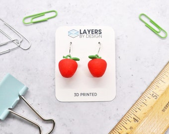 Apple Earrings, 3D Printed Miniature Food Jewelry, Perfect Teacher's Gift