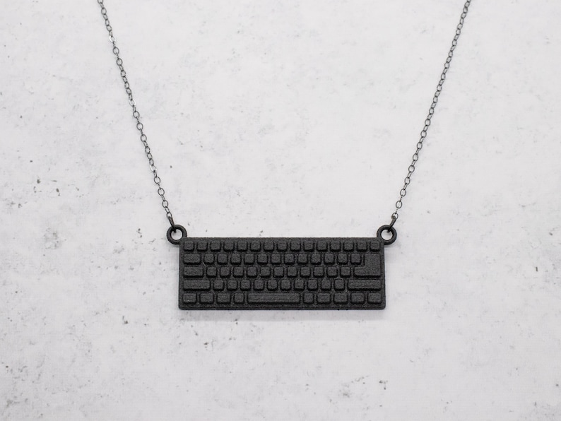 Computer Keyboard Necklace, 3D Printed Black Nylon Tech Gift image 2