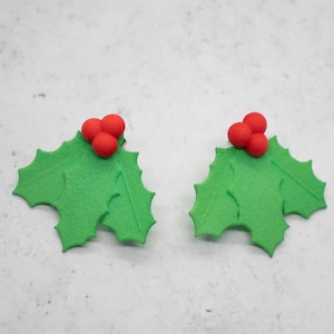 Christmas Holly Earring Jackets, 3D Printed for Holiday Jewelry