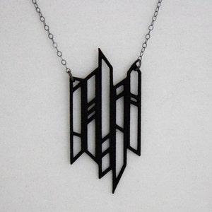 Abstract Fence Pendant, 3D Printed Black Nylon & Sterling Silver Necklace