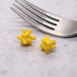 Mac N Cheese Stud Earrings: 3D Printed Macaroni and Cheese Posts, Funny Gift for Her, Foodie Gift, Mac and Cheese Miniature Food, Food Gifts image 3
